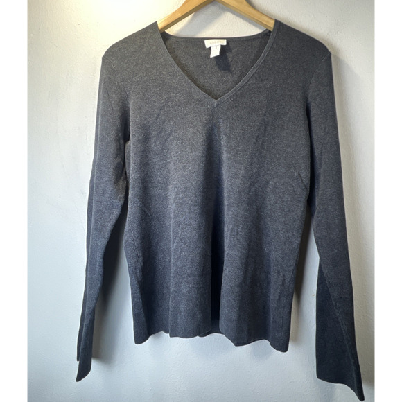 chico's size 1 medium chicos dark gray silk rayon blend v neck sweater classic - Picture 1 of 7